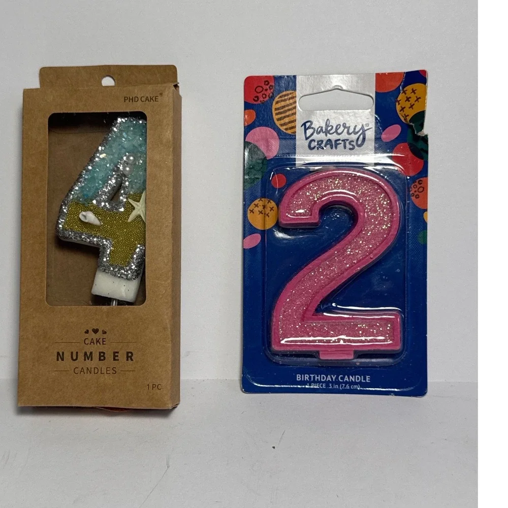 PHD Cake Bakery Crafts Number Candles OS Pink Blue NEW Mermaid Glitter 2 & 4